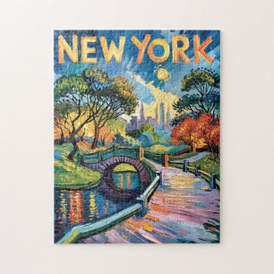 Vibrant New York Central Park USA Van Gogh Style Jigsaw Puzzle