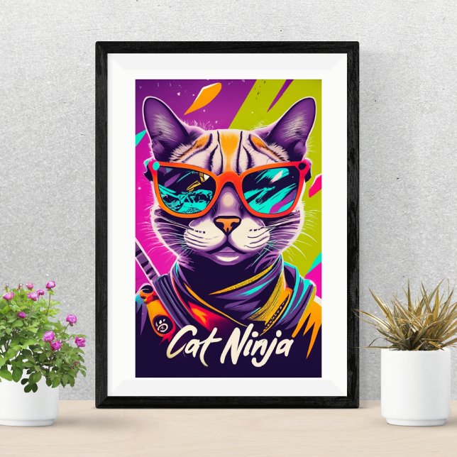 Vibrant Ninja Cat Poster (RETRO CAT NINJA PRINTABLE)