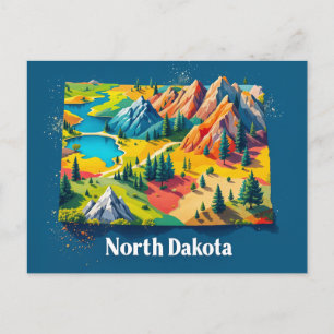 Vibrant North Dakota Landscape Art   Colourful Sta Holiday Postcard