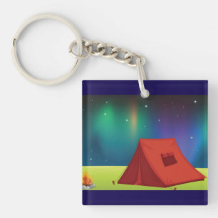 Vibrant Northern Lights Camping Tent Night Key Ring
