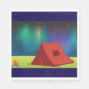 Vibrant Northern Lights Camping Tent Night Napkin