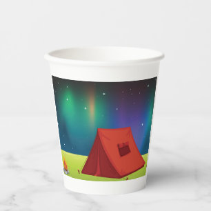 Vibrant Northern Lights Camping Tent Night Paper Cups