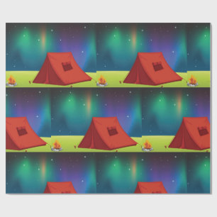 Vibrant Northern Lights Camping Tent Night Wrapping Paper