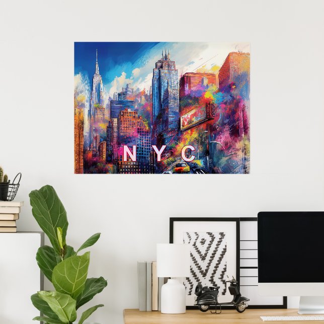 Vibrant NYC Colourful Skyline Art Poster (Home Office)