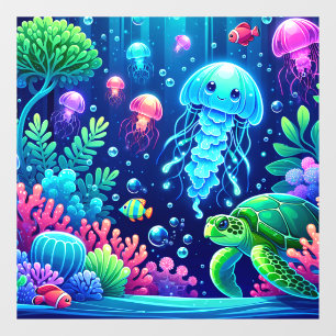 Vibrant Ocean Fantasy with Jellyfish and Turtles