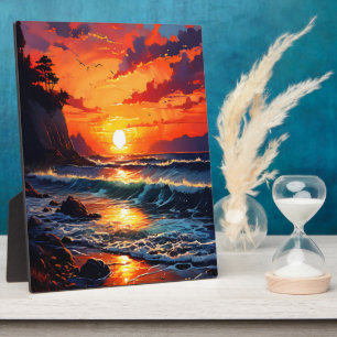 Vibrant Ocean Sunset - Coastal Art Plaque