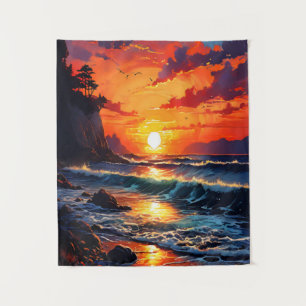 Vibrant Ocean Sunset - Coastal Art Tapestry