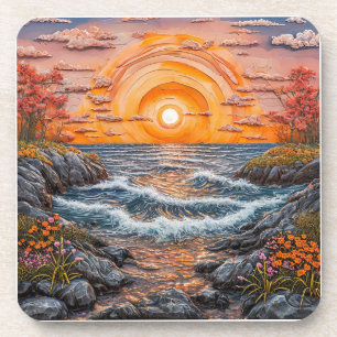 Vibrant Ocean Sunset Landscape Coaster
