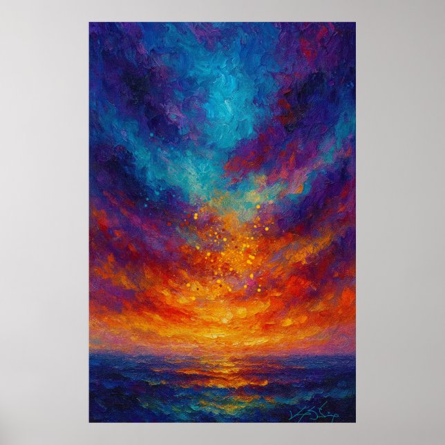 Vibrant Ocean Sunset Poster (Front)