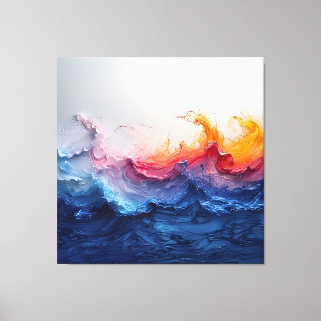 Vibrant Ocean Wave Resin Surge Glow Canvas Print (Front)