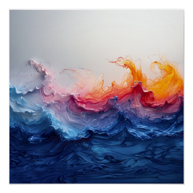 Vibrant Ocean Wave Resin Surge Glow Poster (Front)
