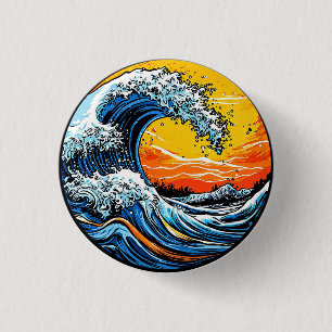 Vibrant Ocean Wave With Fiery Sunset 3 Cm Round Badge