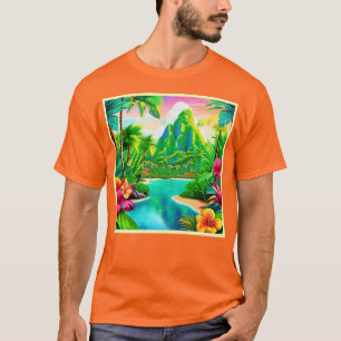 Vibrant Ocean Waves & Palm Trees Art T-Shirt