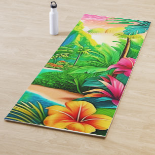 Vibrant Ocean Waves & Palm Trees Art Yoga Mat