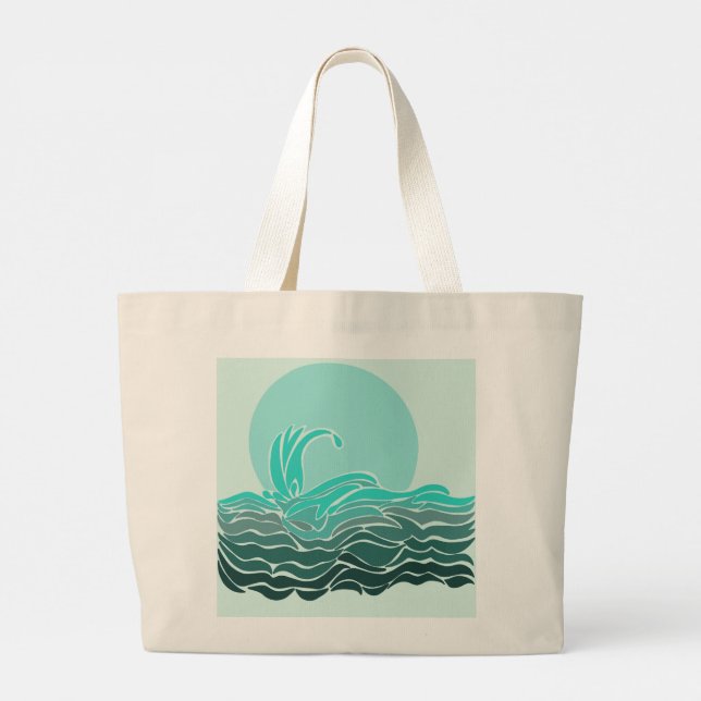 Vibrant ocean waves & sunset large tote bag (Back)