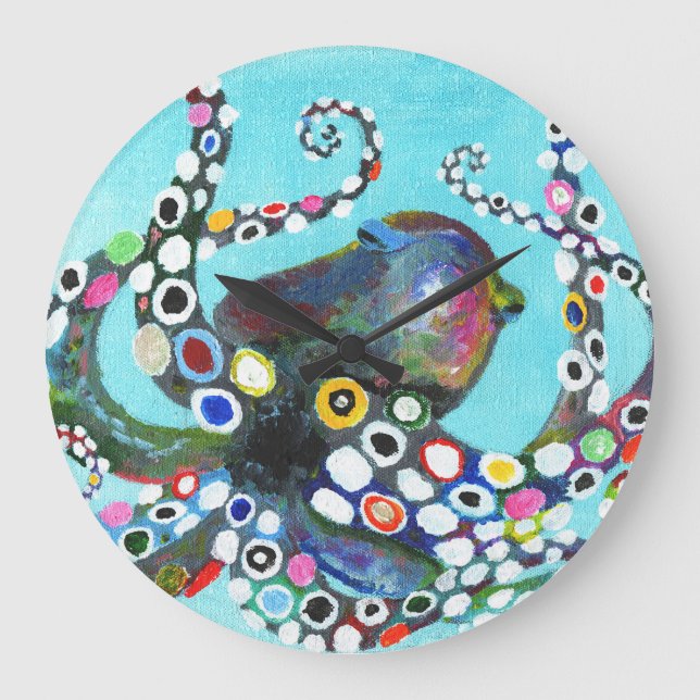 Vibrant Octopus: Acrylic Illustration Large Clock (Front)