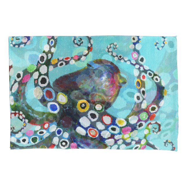 Vibrant Octopus: Acrylic Illustration Pillowcase (Front)