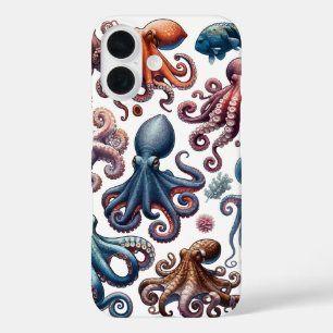 Vibrant Octopus Collection Marine Life Illustratio iPhone 16 Case