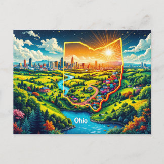 Vibrant Ohio Landscape Art | Colourful State Illus Holiday Postcard