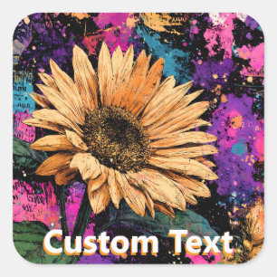 Vibrant Oil Paint Sunflower Art  Square Sticker