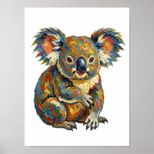 Vibrant Oil Painting Style Colorful Impasto Koala Poster