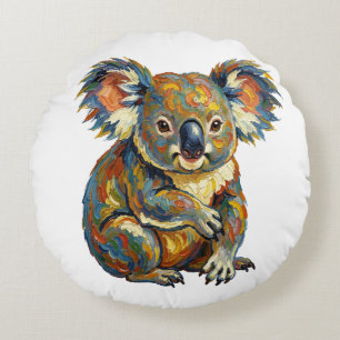Vibrant Oil Painting Style Colorful Impasto Koala Round Cushion
