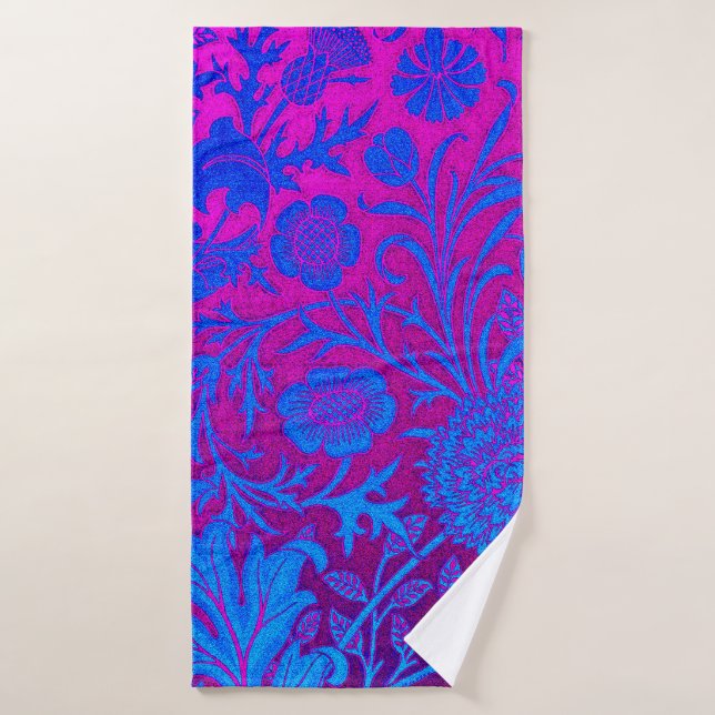 Vibrant, ombre, art nouveau,William Morris,purple, Bath Towel (Bath Towel)