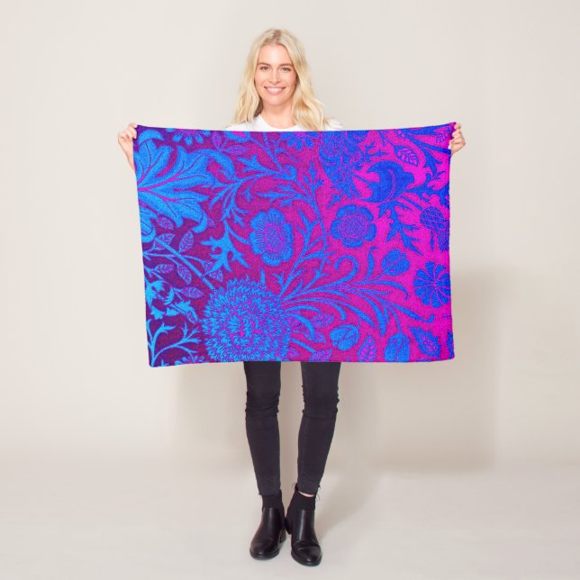 Vibrant, ombre, art nouveau,William Morris,purple, Fleece Blanket (In Situ)
