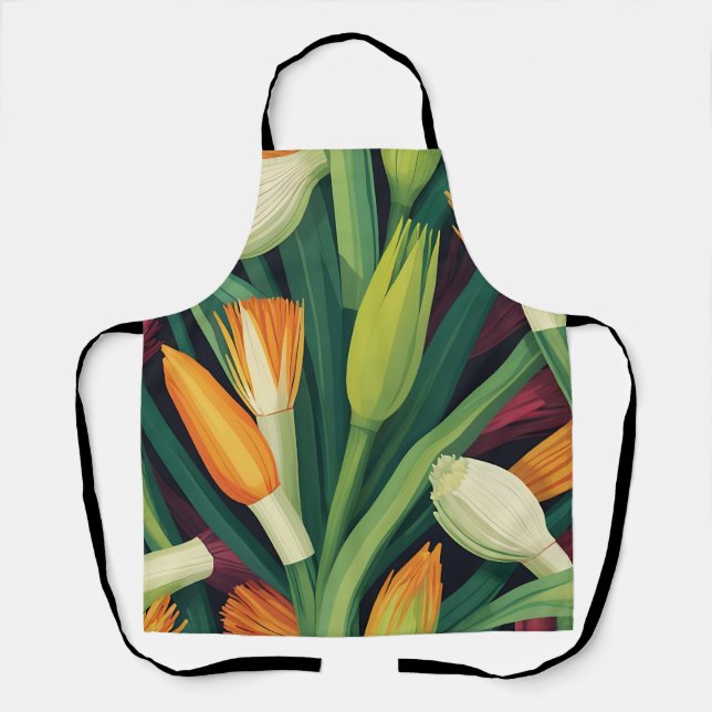 Vibrant Onion Flower Pattern Apron (Front)