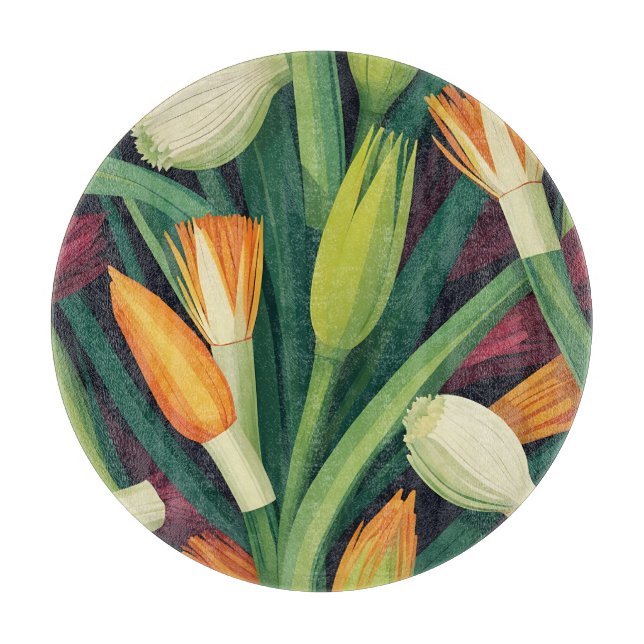 Vibrant Onion Flower Pattern Cutting Board (Front)