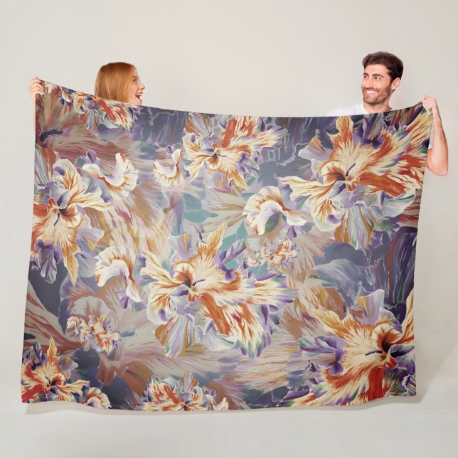 Vibrant Orange and Blue Abstract Floral Blanket (In Situ)
