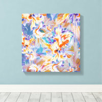 Vibrant Orange and Blue Abstract Floral Canvas Art