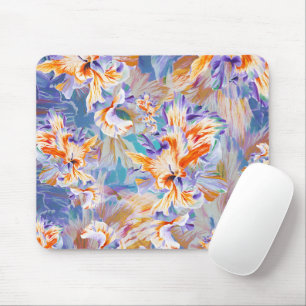 Vibrant Orange and Blue Abstract Floral Mouse Pad