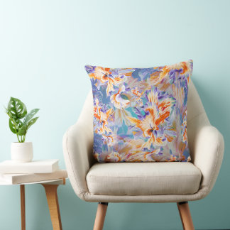 Vibrant Orange and Blue Abstract Floral Pillow