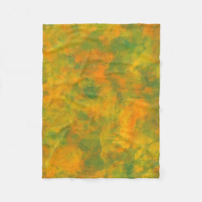 Vibrant Orange and Green Marbled Fleece Blanket (Front)