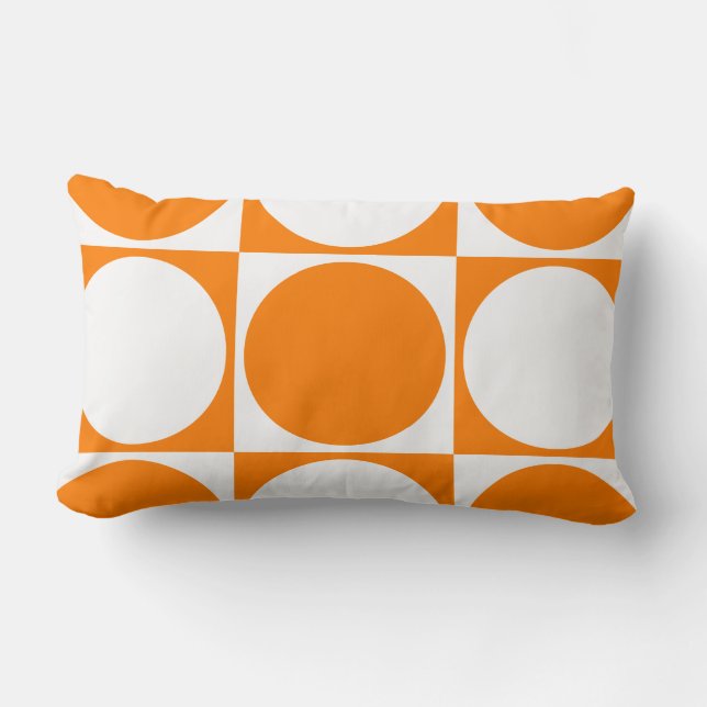 Vibrant Orange and Off-White Squares&Circles Lumbar Cushion (Front)