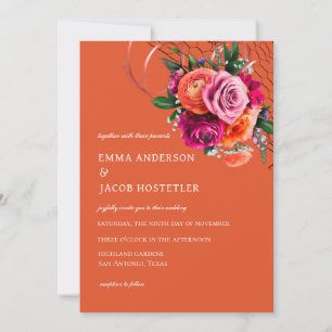 Vibrant Orange and Pink Rose Floral Invitation