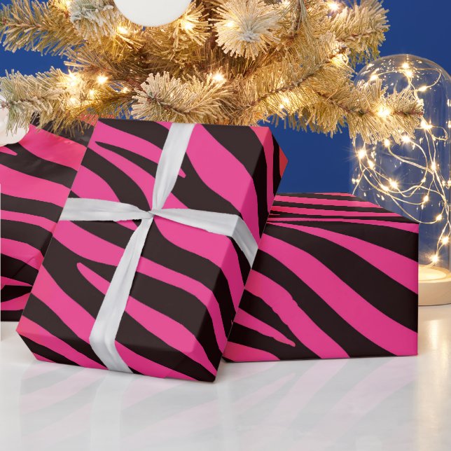 Vibrant Orange and Pink Zebra Stripe Pattern Wrapping Paper (Holidays)