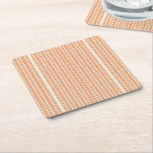 Vibrant Orange and White Striped Background with Square Paper Coaster