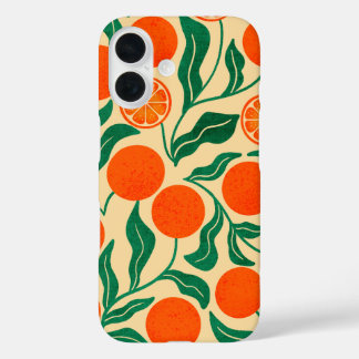 Vibrant Orange Citrus Botanical Pattern iPhone 16 Case