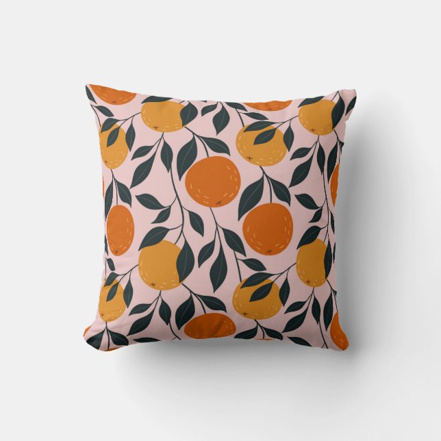 Vibrant Orange Citrus Seamless Pattern Cushion (Front)