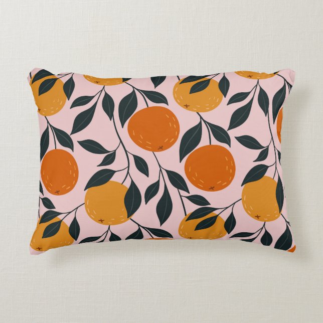 Vibrant Orange Citrus Seamless Pattern Decorative Cushion (Front)