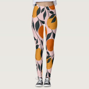 Vibrant Orange Citrus Seamless Pattern Leggings