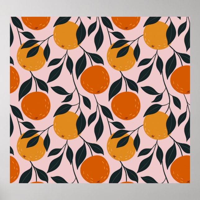 Vibrant Orange Citrus Seamless Pattern Poster (Front)