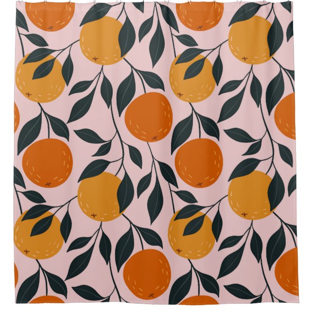 Vibrant Orange Citrus Seamless Pattern Shower Curtain (Front)