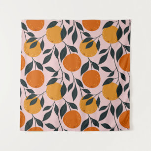 Vibrant Orange Citrus Seamless Pattern Tapestry