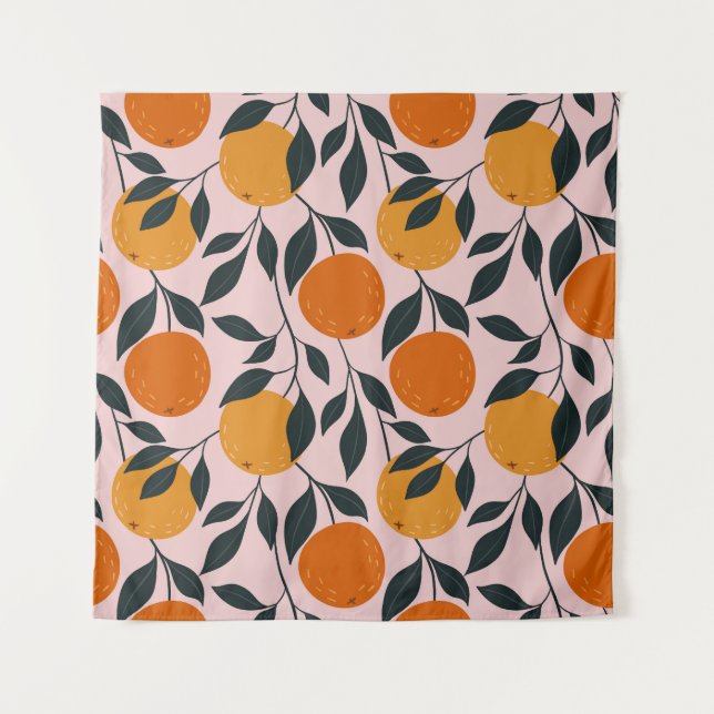 Vibrant Orange Citrus Seamless Pattern Tapestry (Front)
