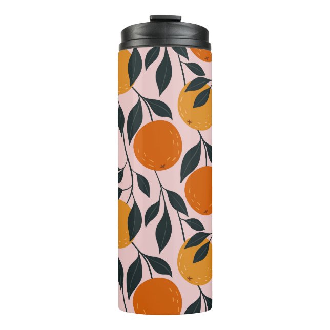 Vibrant Orange Citrus Seamless Pattern Thermal Tumbler (Front)