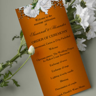 Vibrant Orange Elegant Roses Wedding Programme