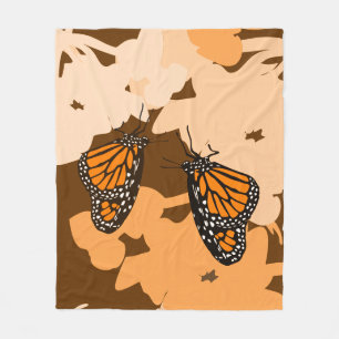 Vibrant Orange Feeding Monarch Butterfly Pair Fleece Blanket